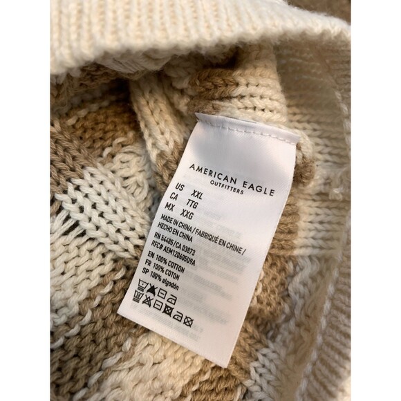 American Eagle Sweater Womens 2XL Cable Knit Crop Striped Oversized Cotton - Picture 7 of 8